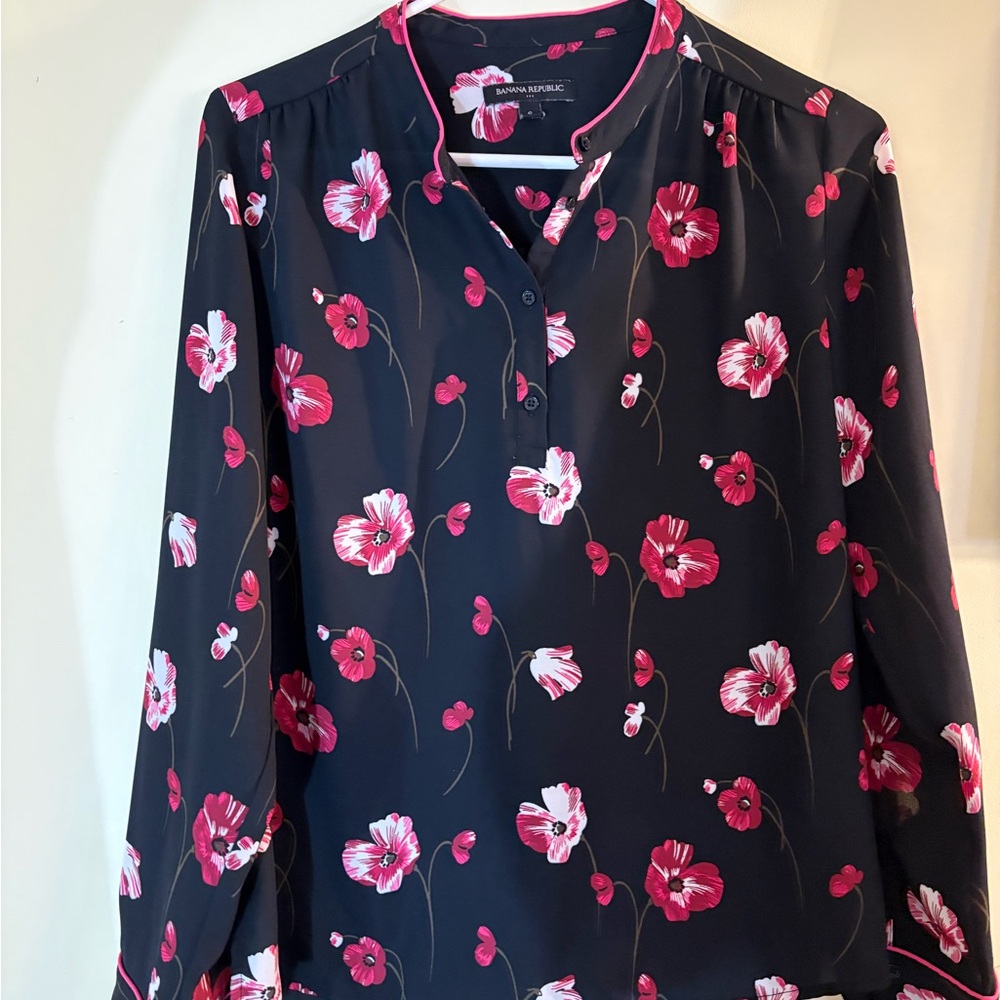Banana Republic Black and Pink Floral Blouse